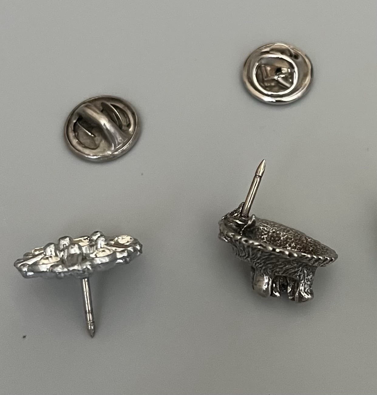 Two Tie Tacks-Pin Backs-Lapel Pins Pewter Bear & Pot Metal With Clear Rhinestone 4