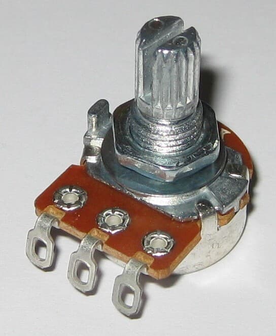 Audio (A) Taper 100k Ohm Potentiometer - 6mm (1/4") Shaft - 1/8 Watt 100000 Ohm 3