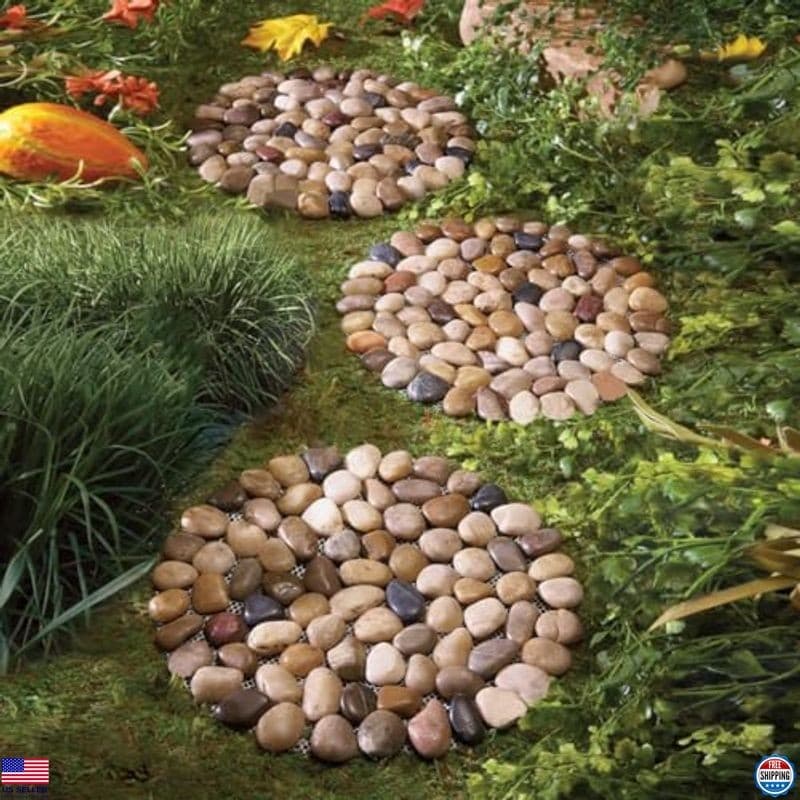 Natural Pebble Stepping Stones - 9" Round Massage Stones, Set of 6 Acupressure 2