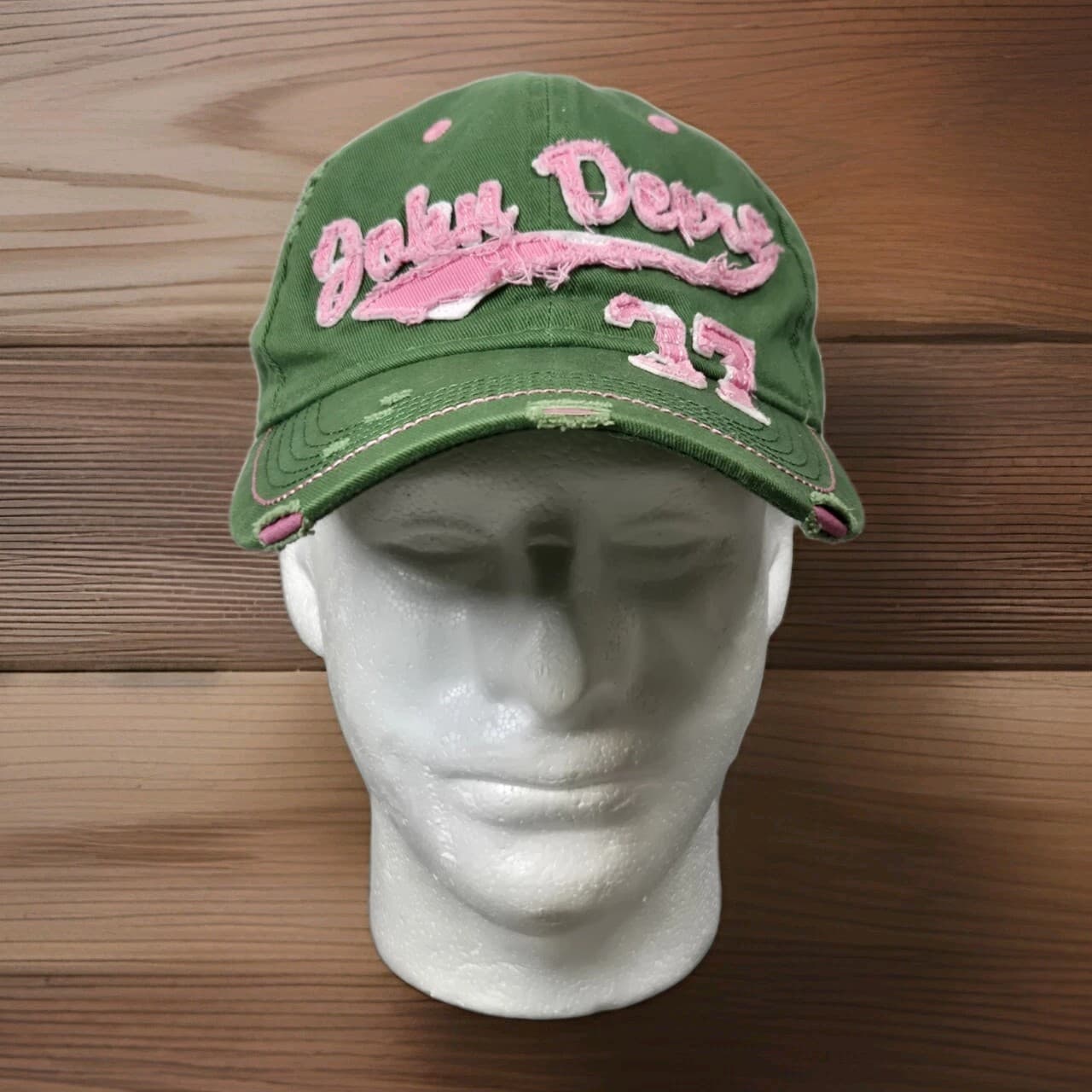 John Deere Hat Green Distressed Baseball Cap Womens Pink Adjustable Strapback