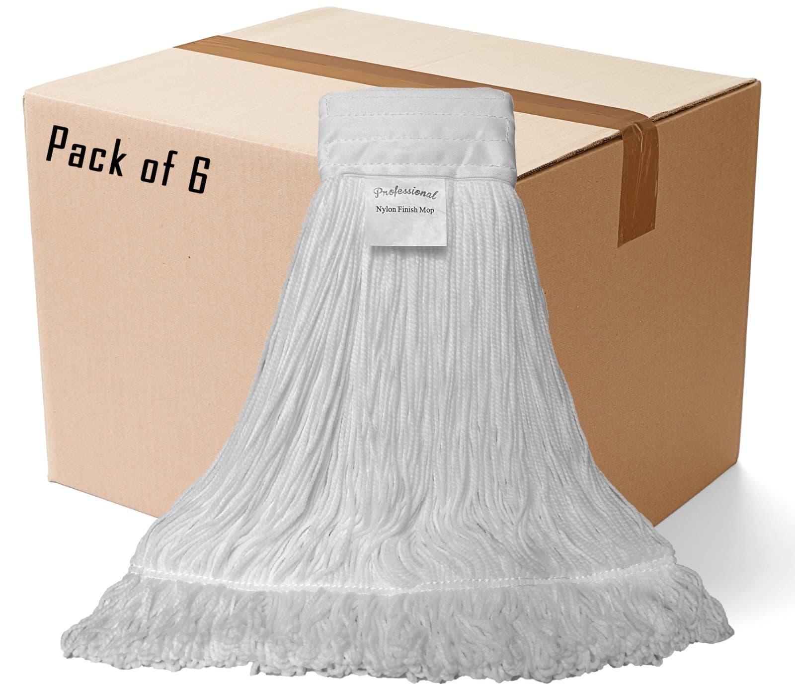 Professional Nylon Looped-End Wax Mop (6 Pack) - Large Size with Wide Band