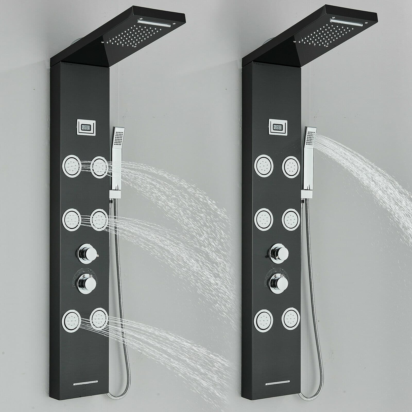 Stainless Steel Shower Panel Tower System Massage Faucet Jet Rainfall&Waterfall 6