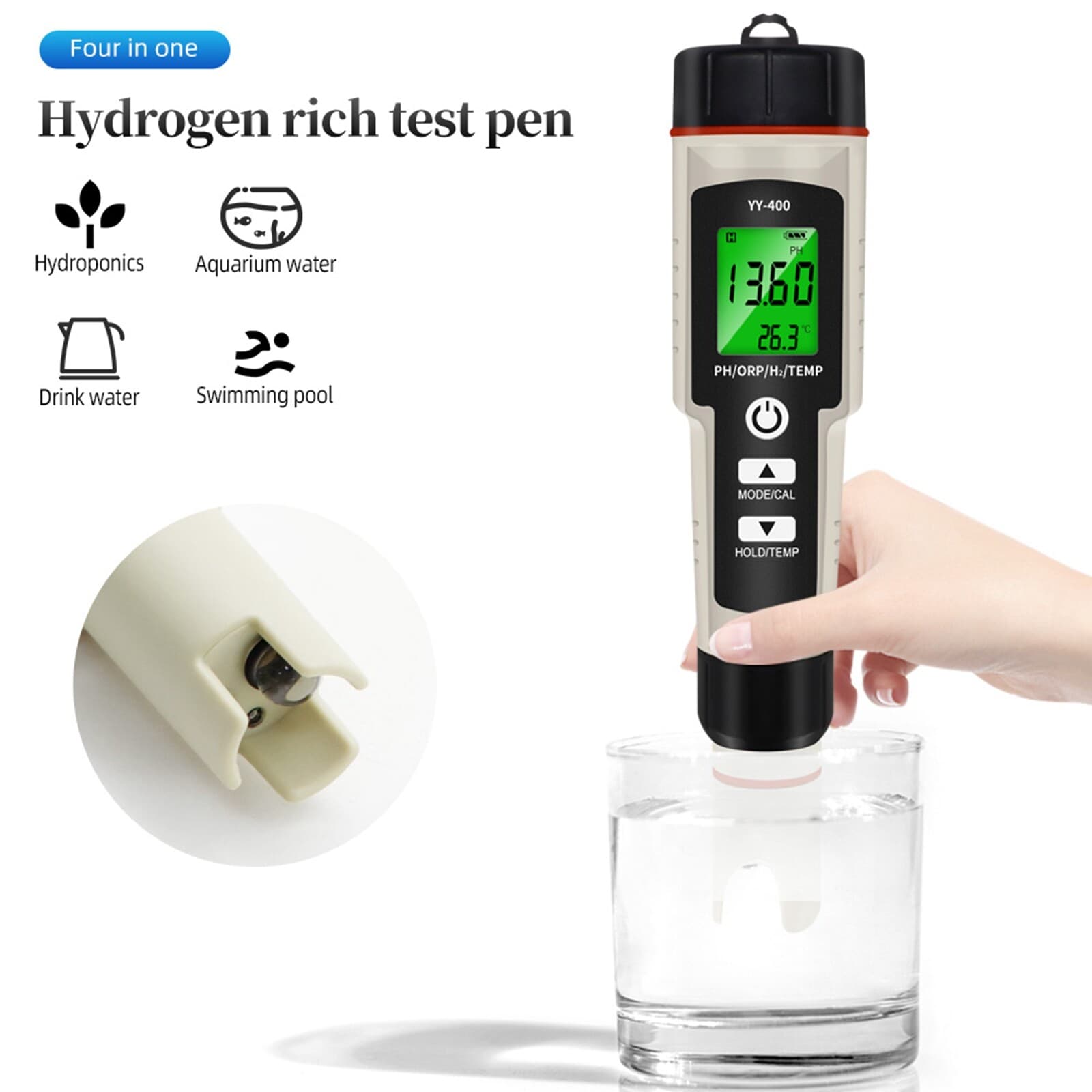 Portable 4 In 1 Hydrogen-Rich Test Pen PH/ORP/TEMP Water Quality Meter Tester US 2