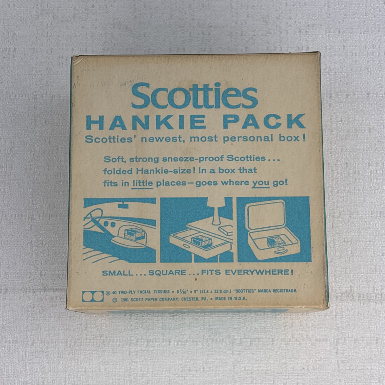 Vintage Scotties Turquoise Hankies Facial Tissues NOS 1961 60 Qty Two-Ply 3
