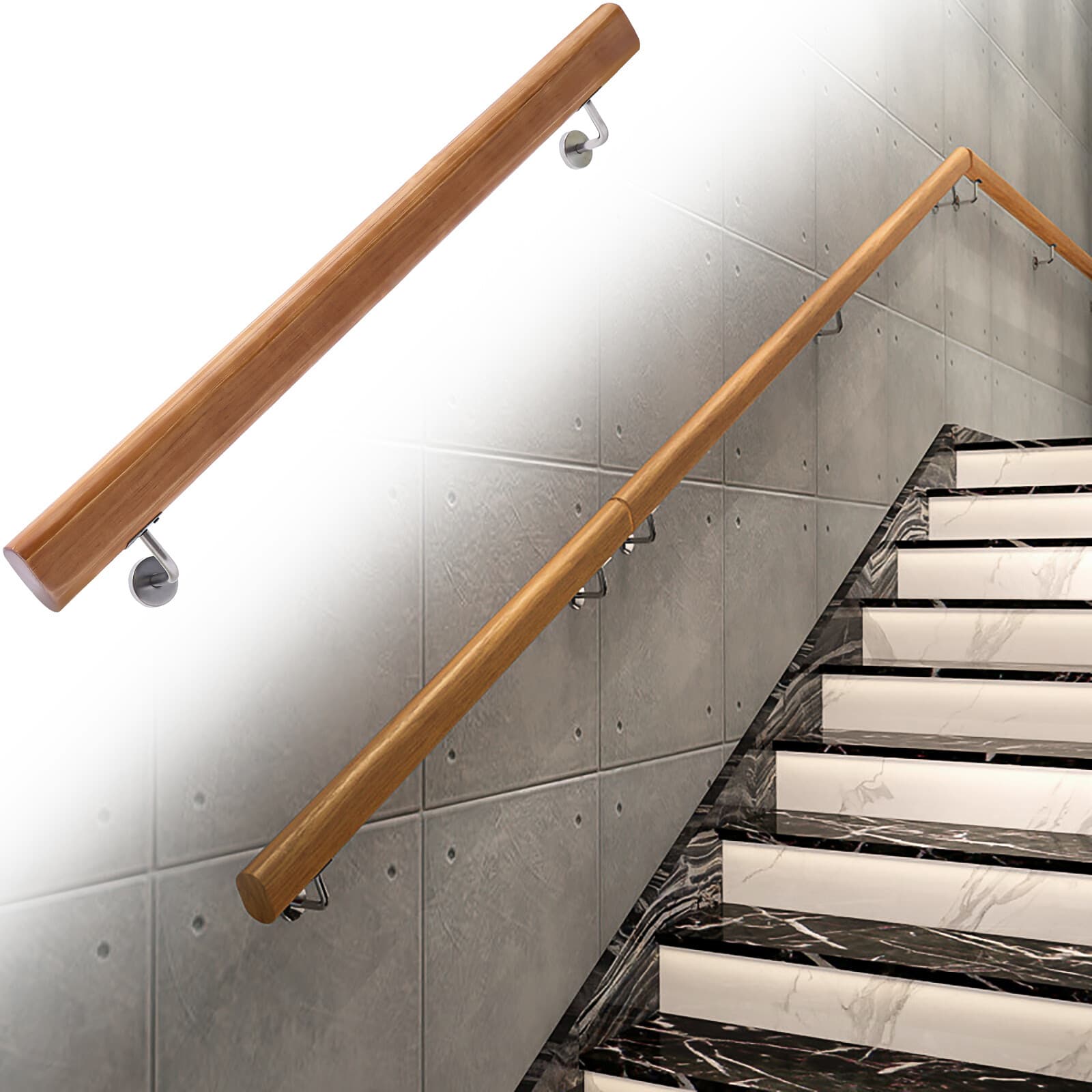 Wood Handrail For Steps Stair Railing Hand Rail Kit Non-Slip Wall Hand Railings 3