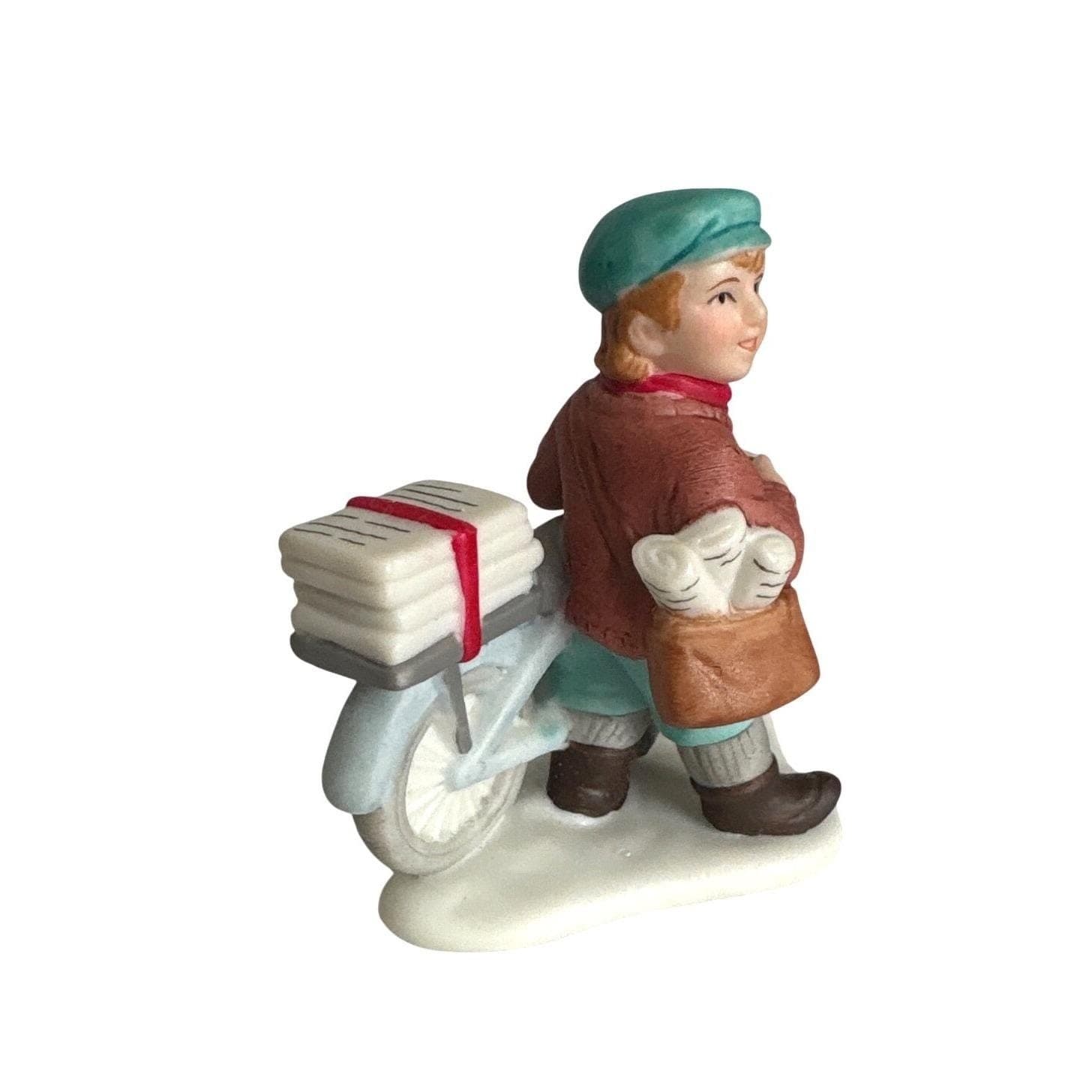 Lefton Collectible Newspaper Boy on Bicycle Christmas Colonial Village 01337 2