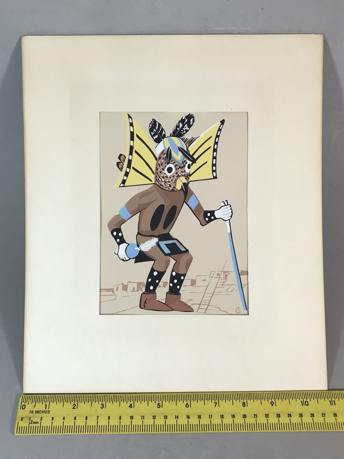 Vintage SILKSCREEN American Indian Hopi Kachina Mongwa Great Horned Owl by CS 2