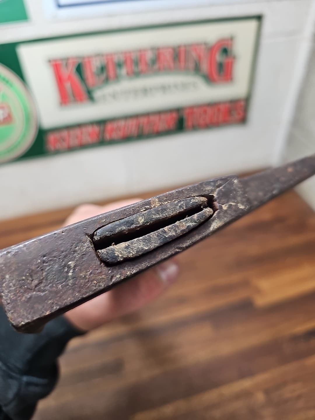 R1-Antique Hand Forged JB STOHLER Schaefferstown Pa Center Post Hole Mortise Axe 4