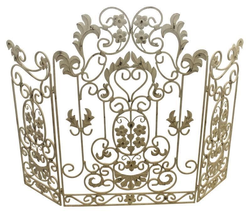Ornate Scroll Floral Antique White Fire Screen French Country Fireplace Screen