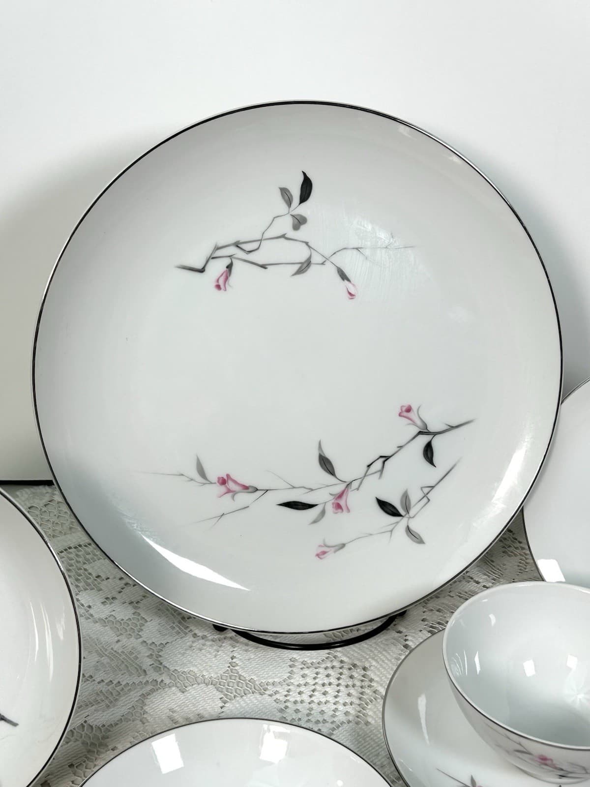 6 Pc Setting Cherry Blossom Dinner Bread Plate Cereal Dessert Bowls Cup Saucer#2 3