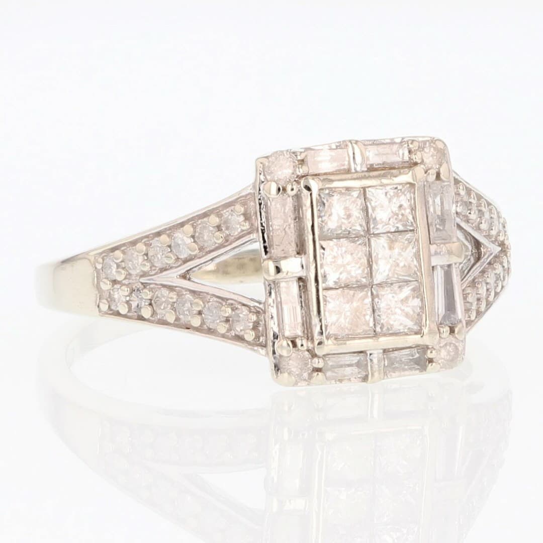 .86ctw Princess Diamond Cluster Halo Engagement Ring 10k White Gold Size 9.25 2