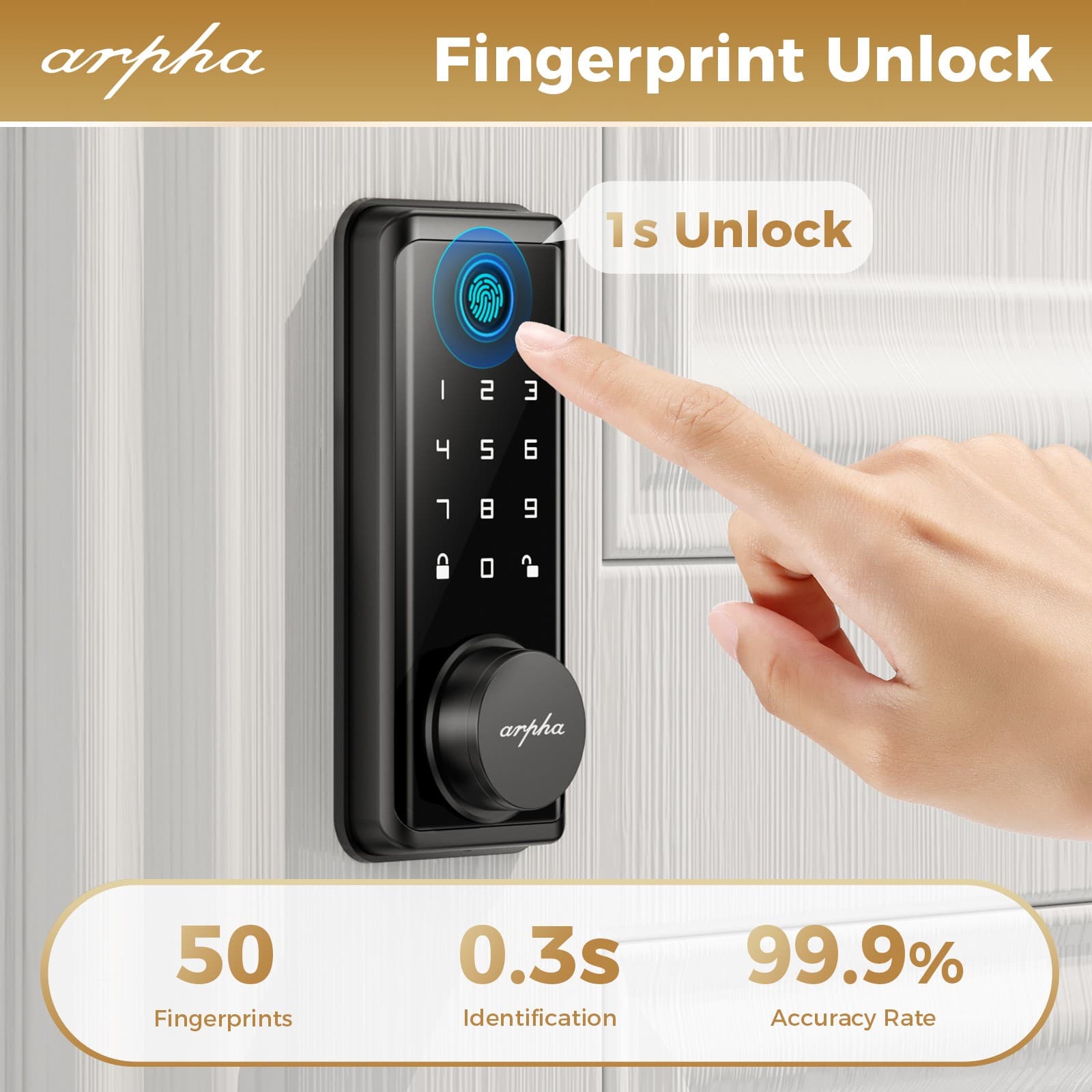 ARPHA Keyless Entry Smart Door Lock Fingerprint Electronic Keypad App Control 4