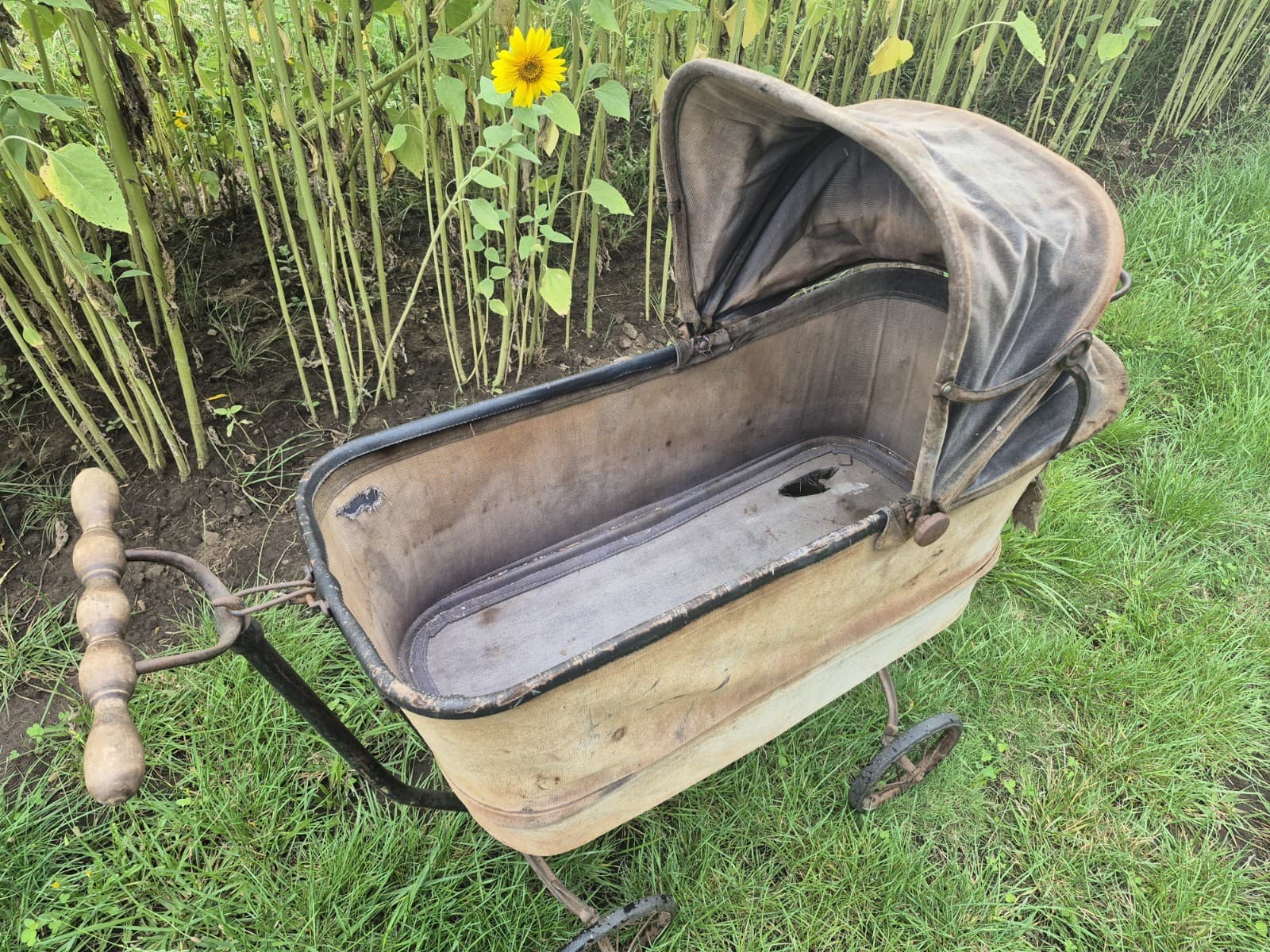 Vintage Pram Buggy Stroller Antique  Cast Iron Axle Rocking Bassinet 1900's 5