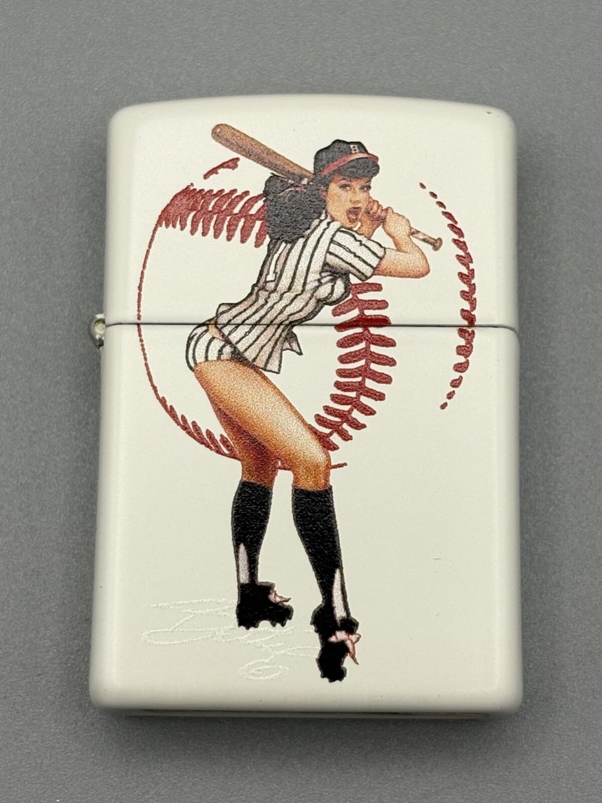Olivia Zippo Bettie Page "Squeeze Play" in White Matte with Signed Box 2