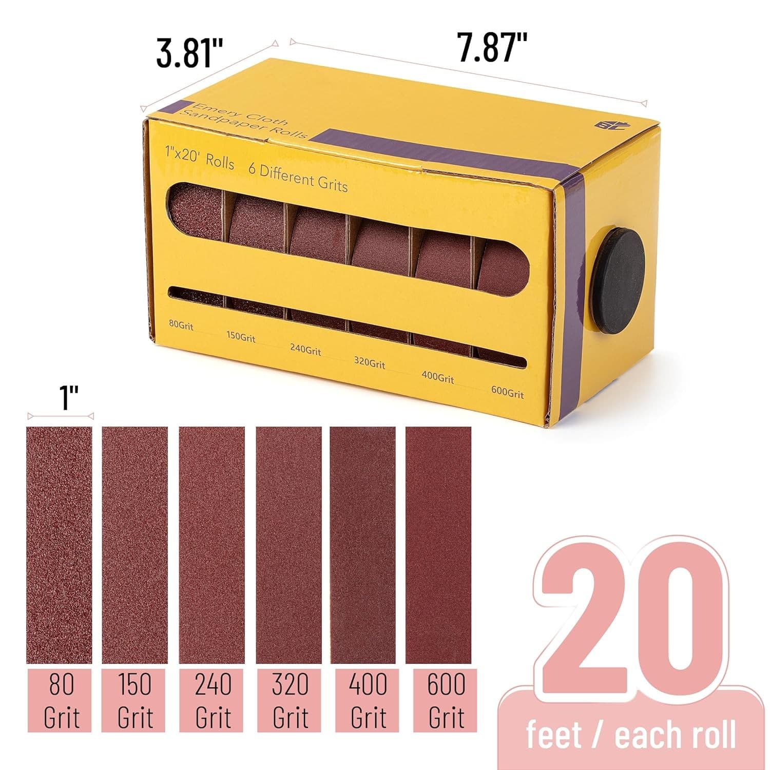 1" x 20 Ft Emery Cloth Roll 80/150/240/320/400/600 Grit Abrasive Sandpaper Roll 2