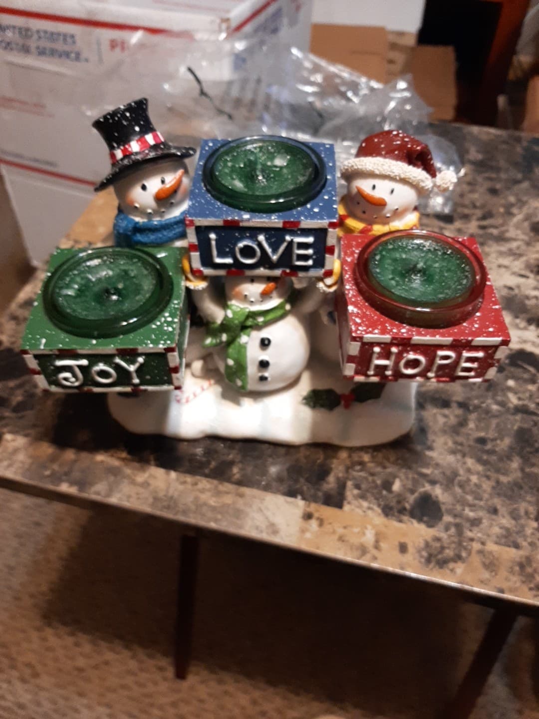Yankee Candle Joy Love Hope Snowman Trio Christmas 3 Tealight Candle Holder 5