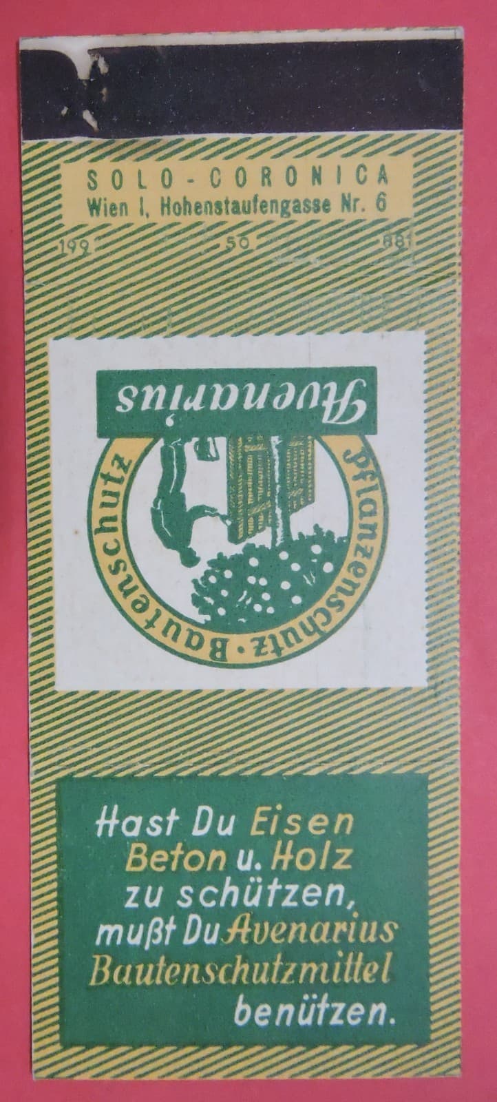 AVENARIUS PFLANZENSCHUTZ BAUTENSCHUTZ MATCHBOOK COVER-AUSTRIA 2