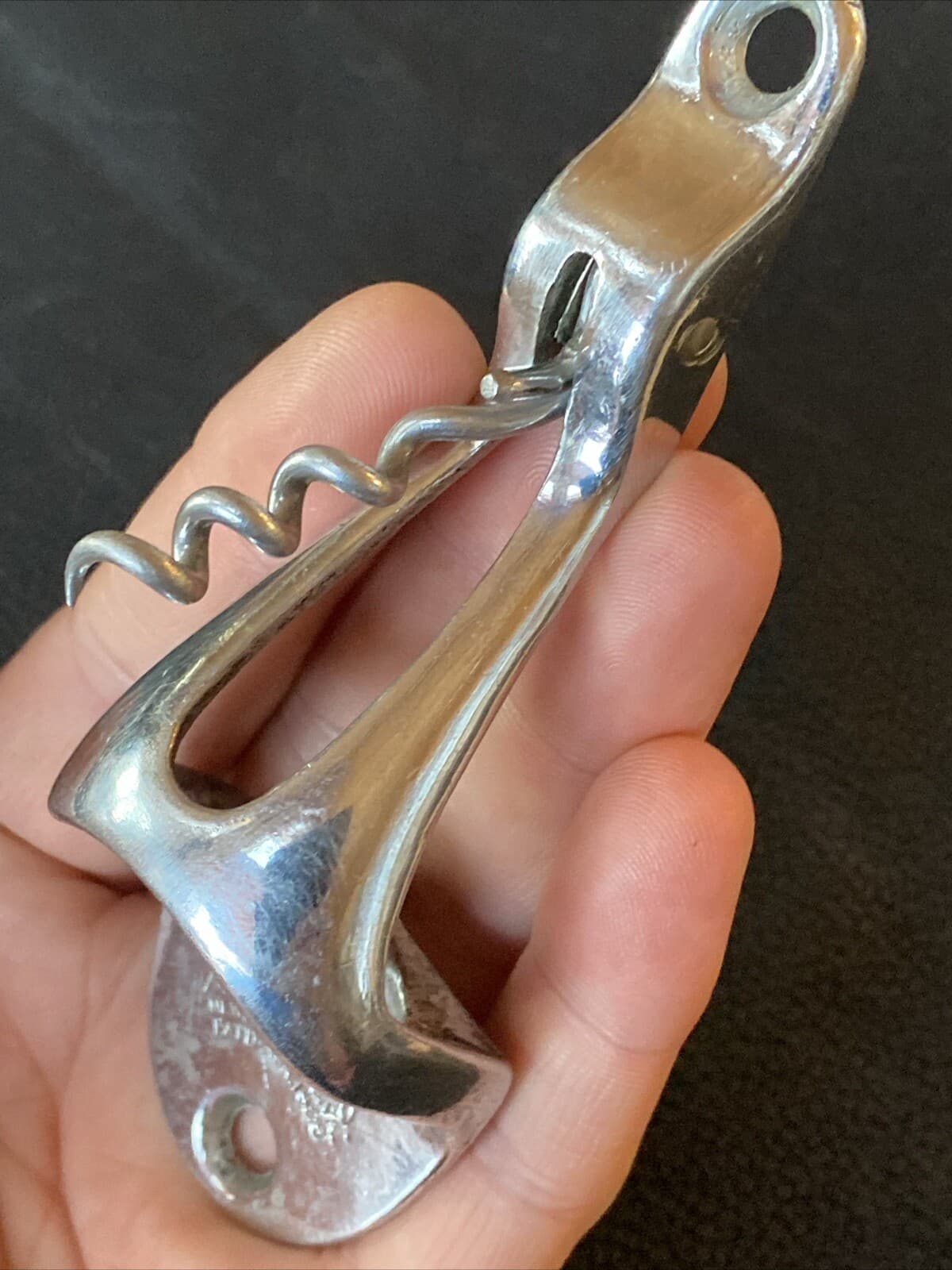 Starr Brown Mfg Co Pat Apr 1925 Wall Hang Bottle Opener Corkscrew Barware Chrome 6