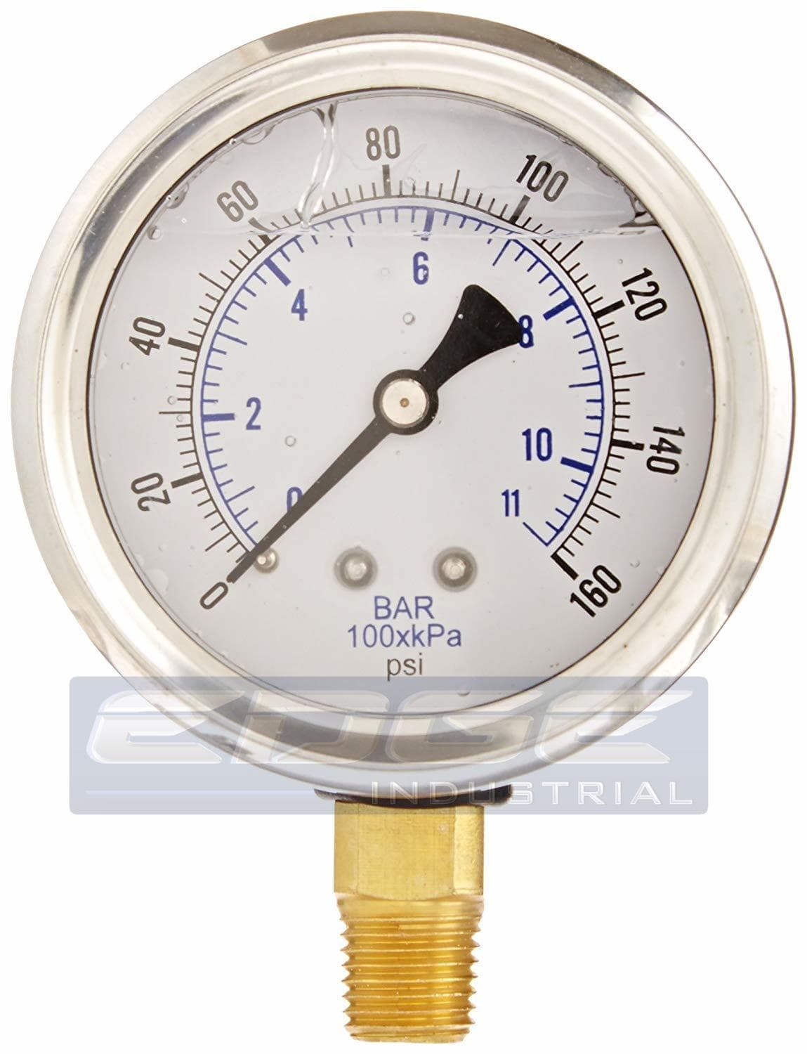 LIQUID FILLED PRESSURE GAUGE 0-160 PSI, 2.5" FACE, 1/4" NPT LOWER MOUNT WOG
