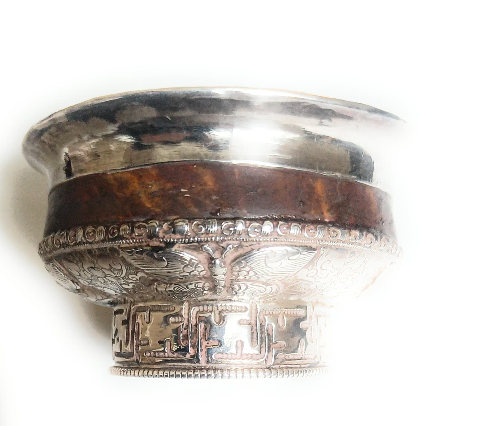 Fine Tibetan Burr wood silver tea bowl Asian antiques 3