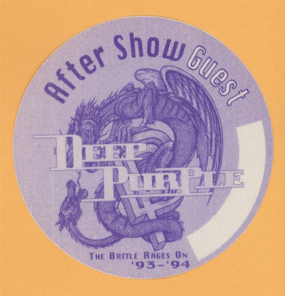 Deep Purple 1993 Battle Rages On Concert Tour AFTER SHOW Backstage Pass