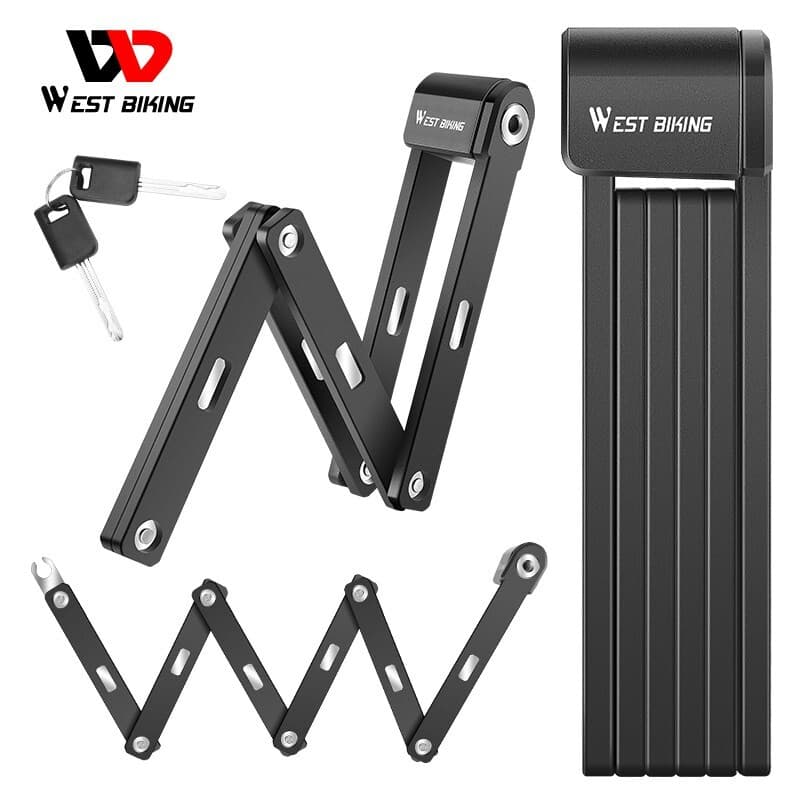 WEST BIKING Bicycle Folding Lock Portable Steel Bike Lock 80cm with 2 Keys Black
