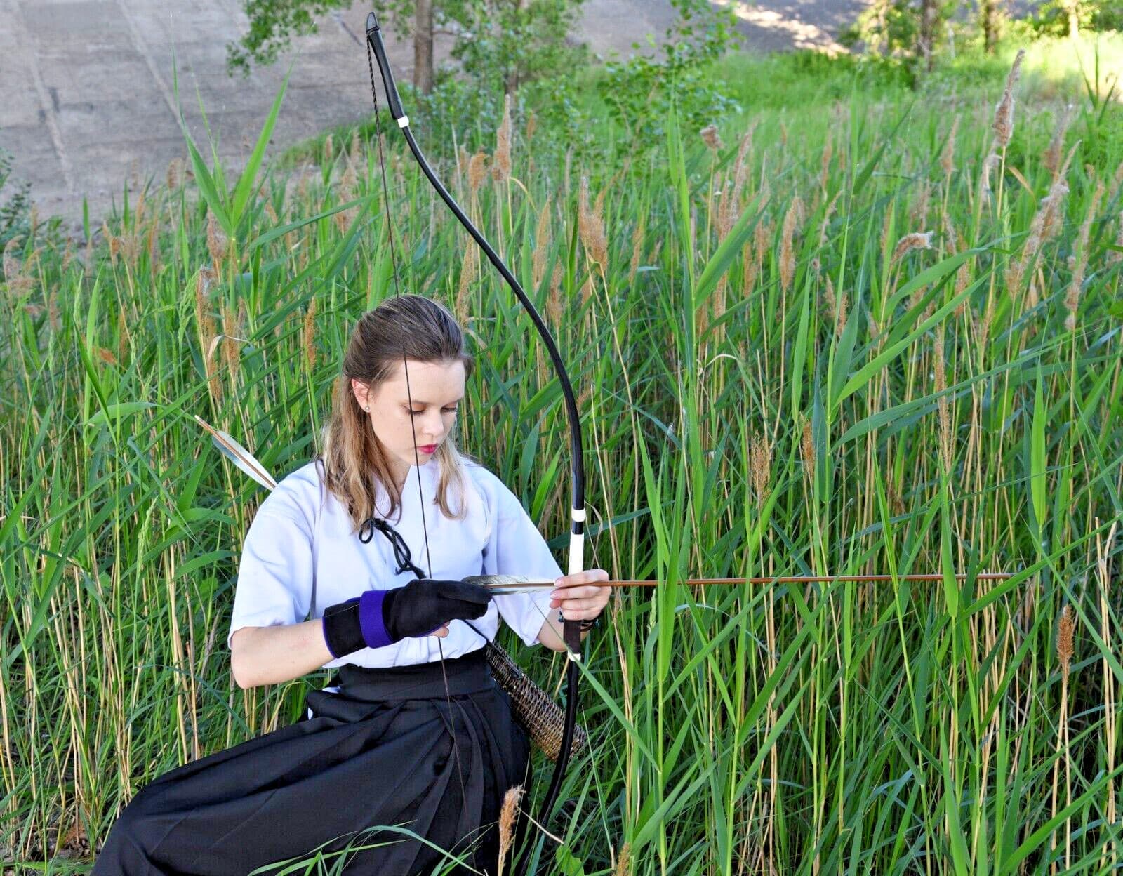 Hulf Yumi Bow 59", Kyudo Traditional Archery, Black Japanese Bow, Hankyu Bow 3