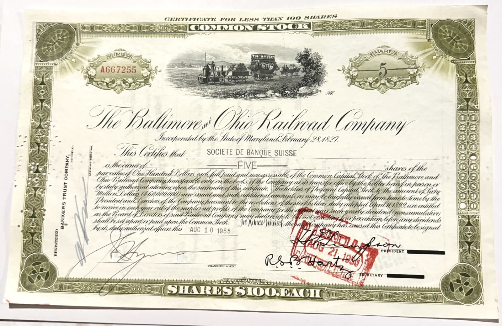 Vintage 1930s - 1950s Baltimore Ohio Railroad Stock Certificate, Monopoly, Green 2