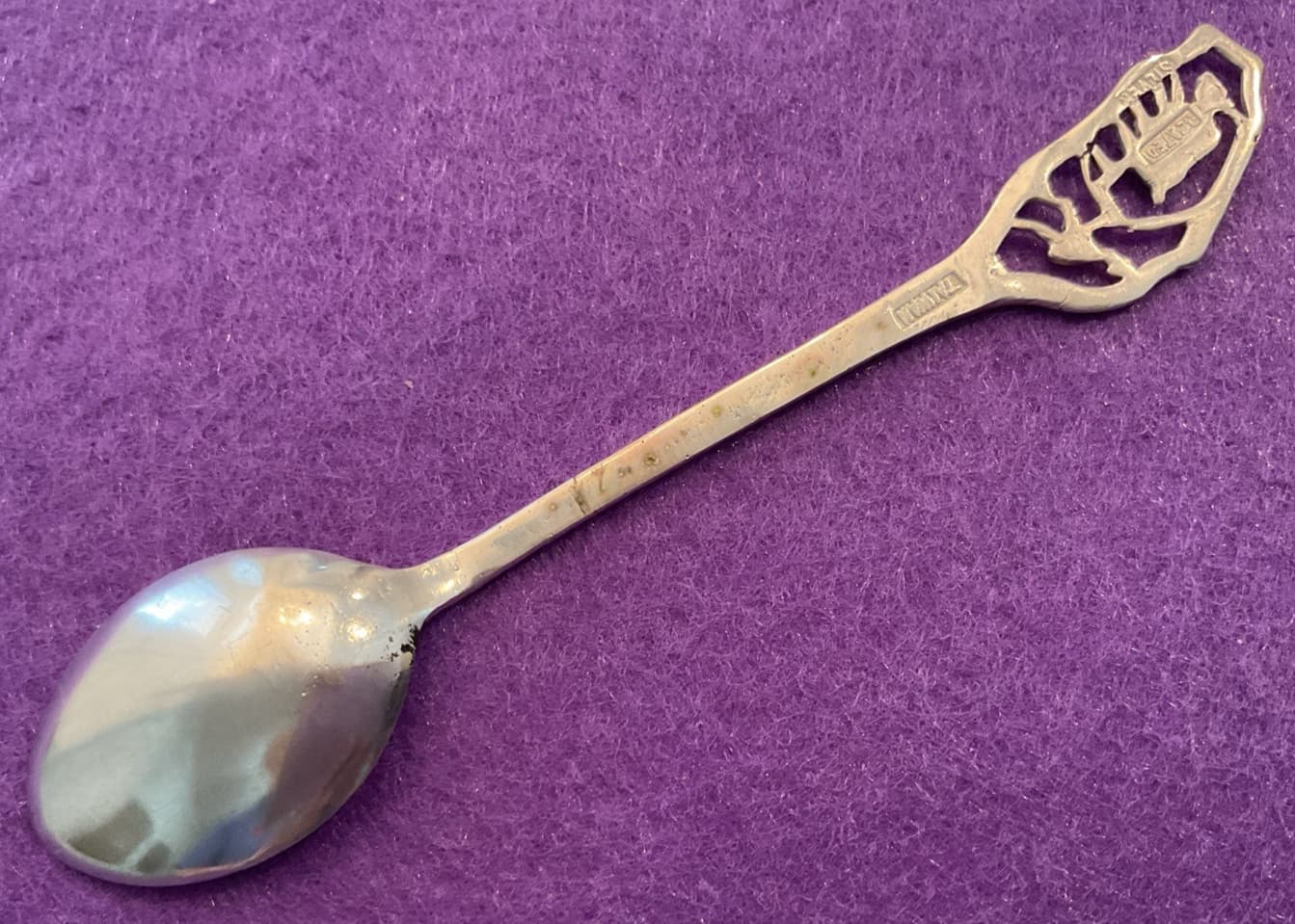 Asian Man Plow Rice with Water Buffalo Ox 4.75" Silver Souvenir Spoon Taiwan 3