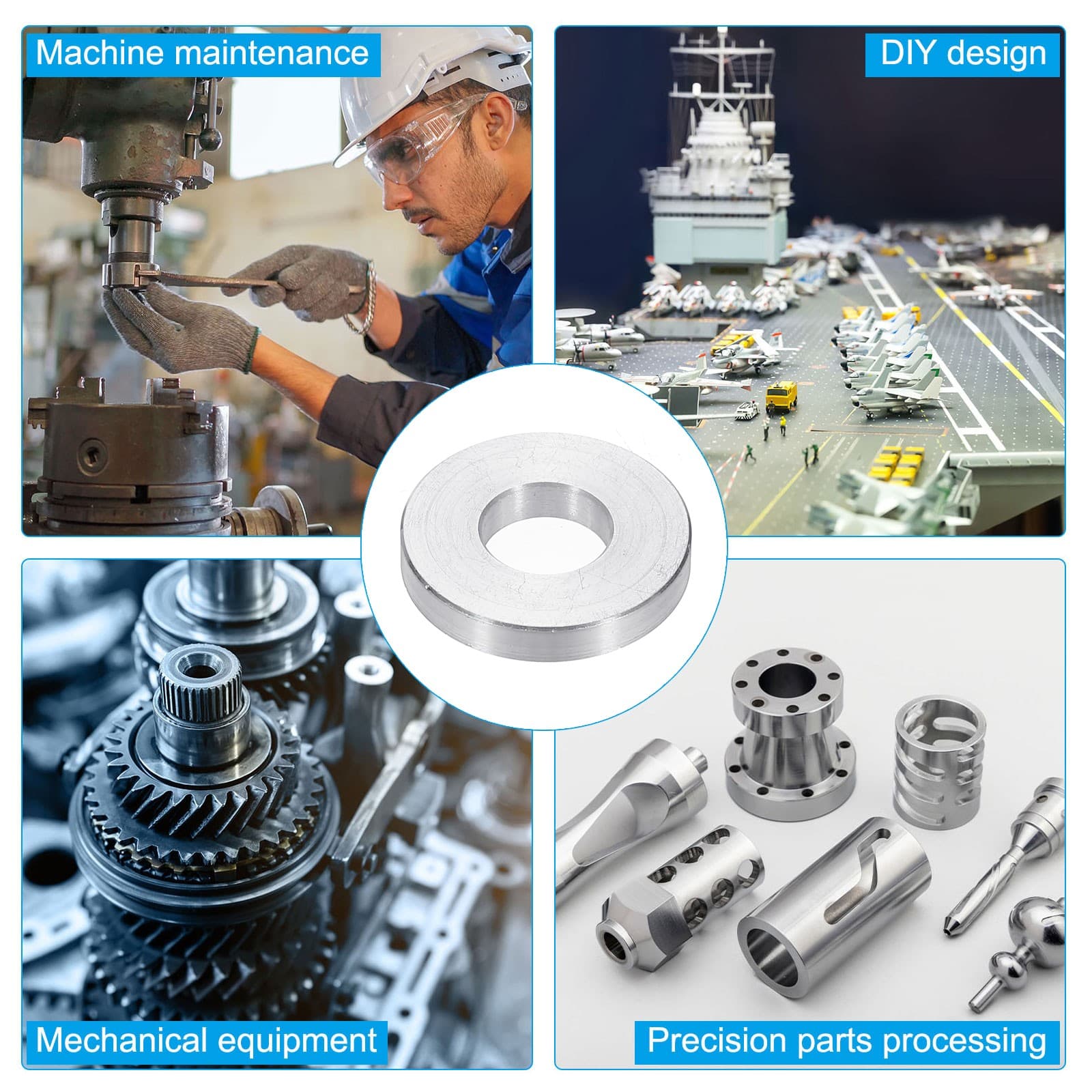 M10 Aluminum Spacers 6 Pcs Metal Spacers Aluminum 10.5mm ID x 24mm OD x 4mm L 5