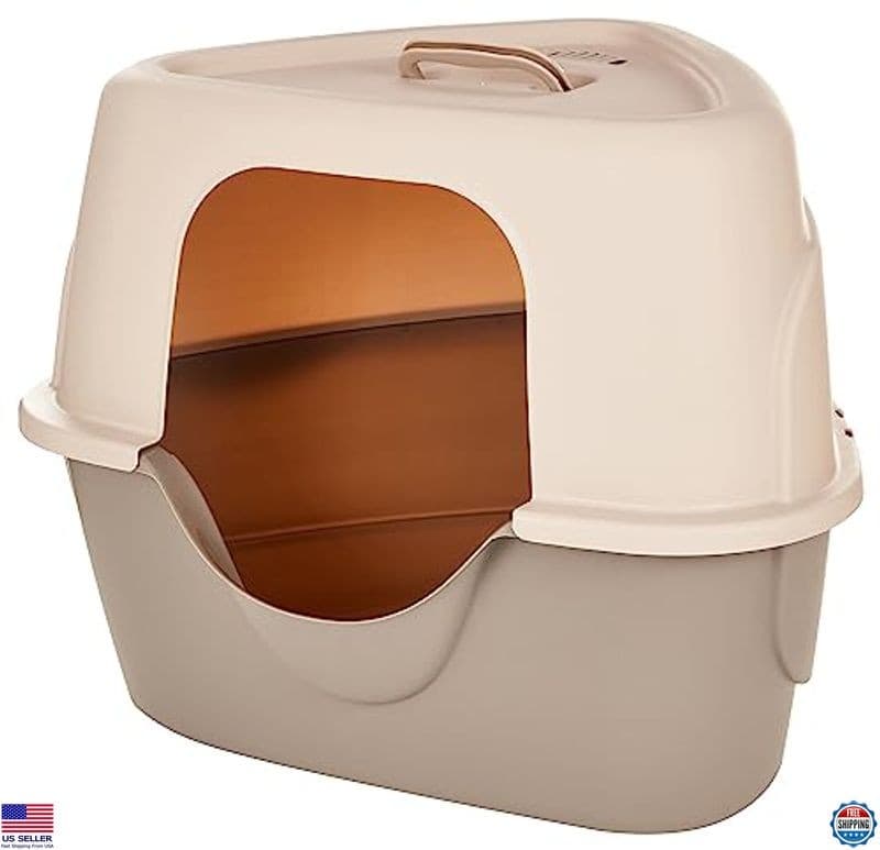 Basics Charcoal Cat Litter Box with Lid - No-Mess Design, Standard 26"x23"x20