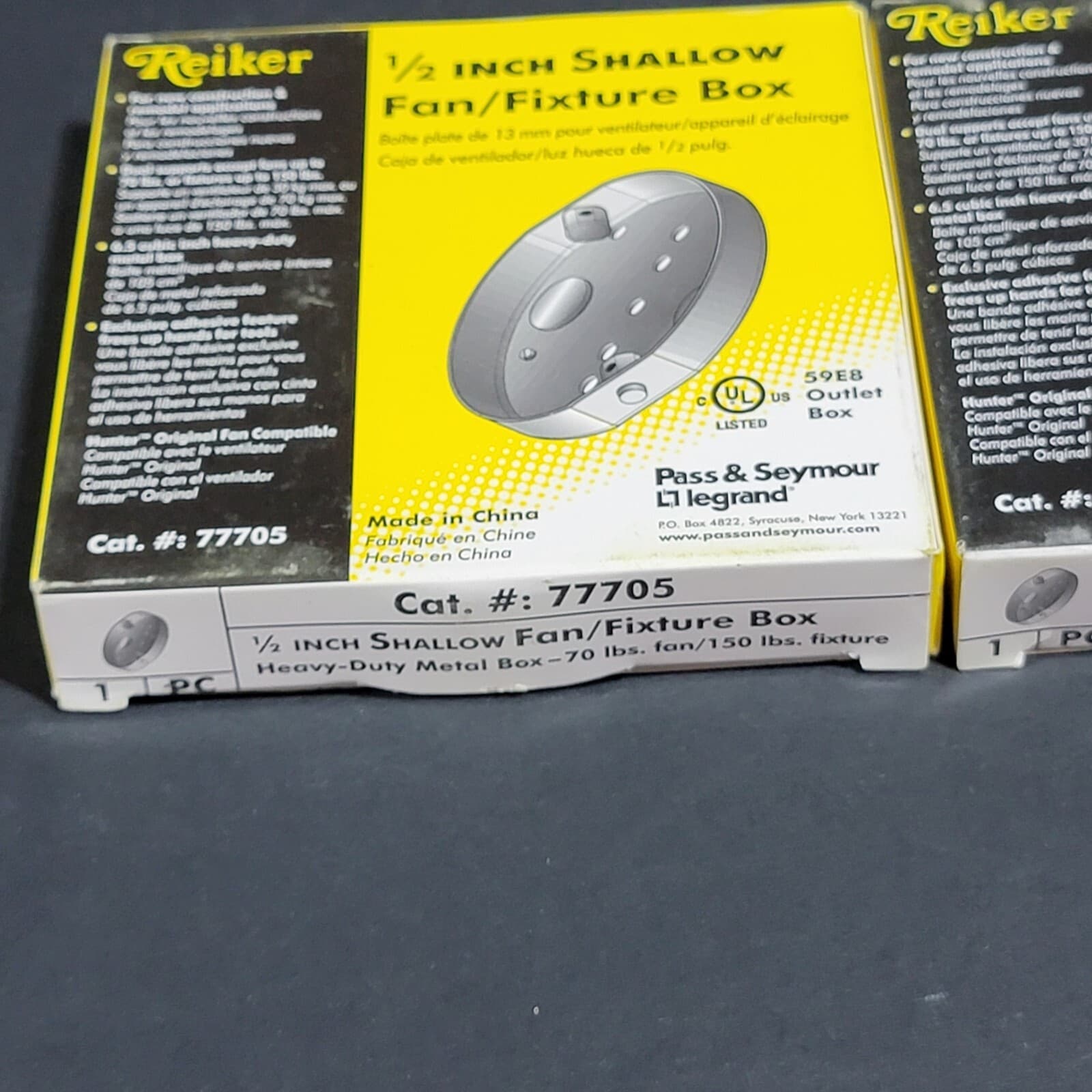 Lot of 2 Reiker 1/2 Inch Shallow Fan / Fixture Box Legrand Cat # 77705 Cat#JK 3