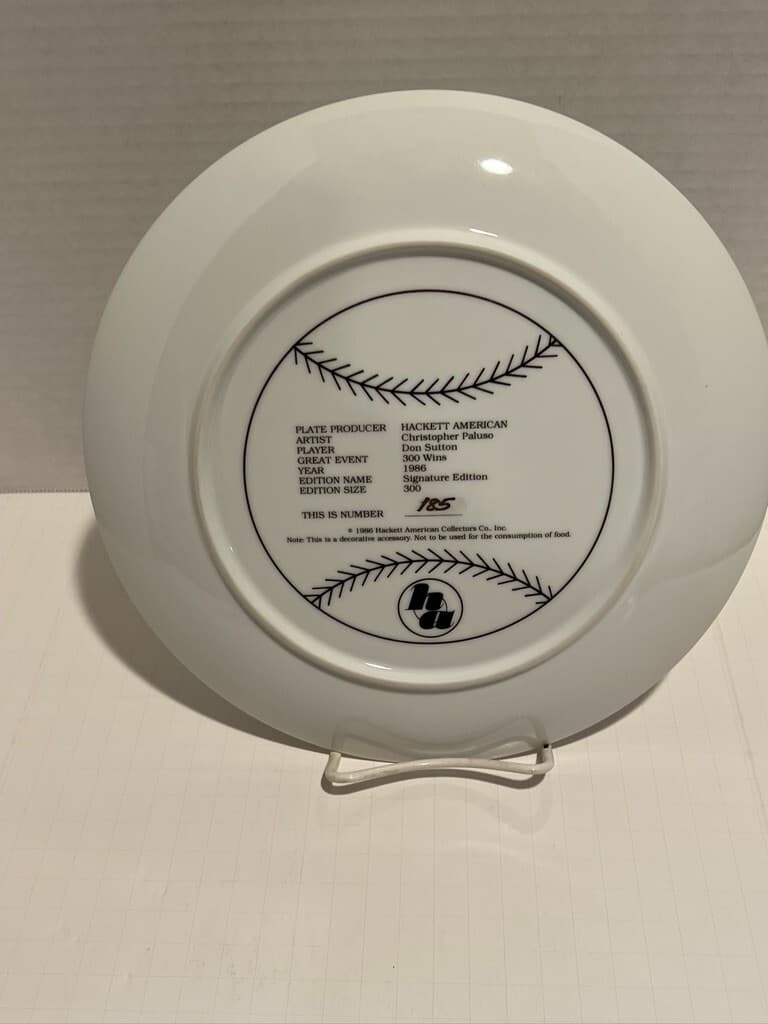 Hand Signed Don Sutton Hackett American 1986 Great Event 300 Wins Ceramic Plate 3