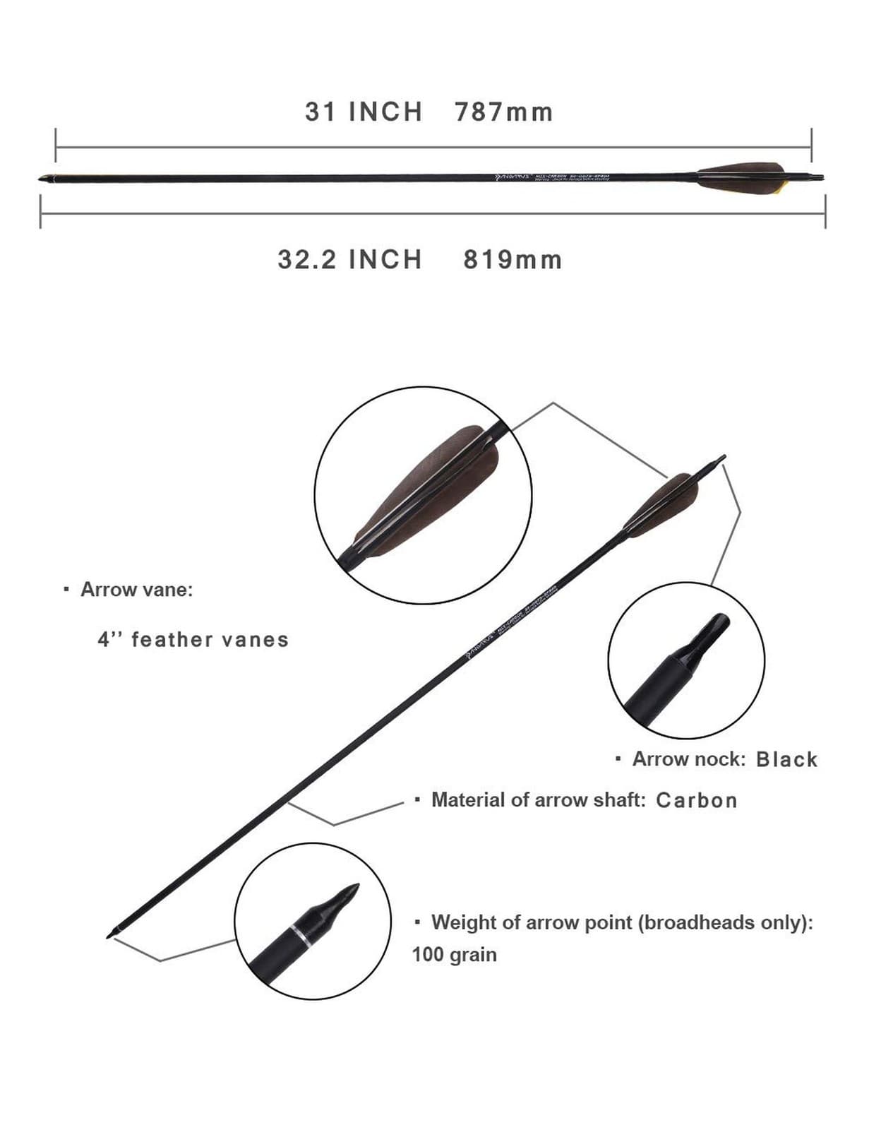 Archery 31-Inch Carbon Hunting Arrows, Turkey Feather Fletching with Replacea... 4