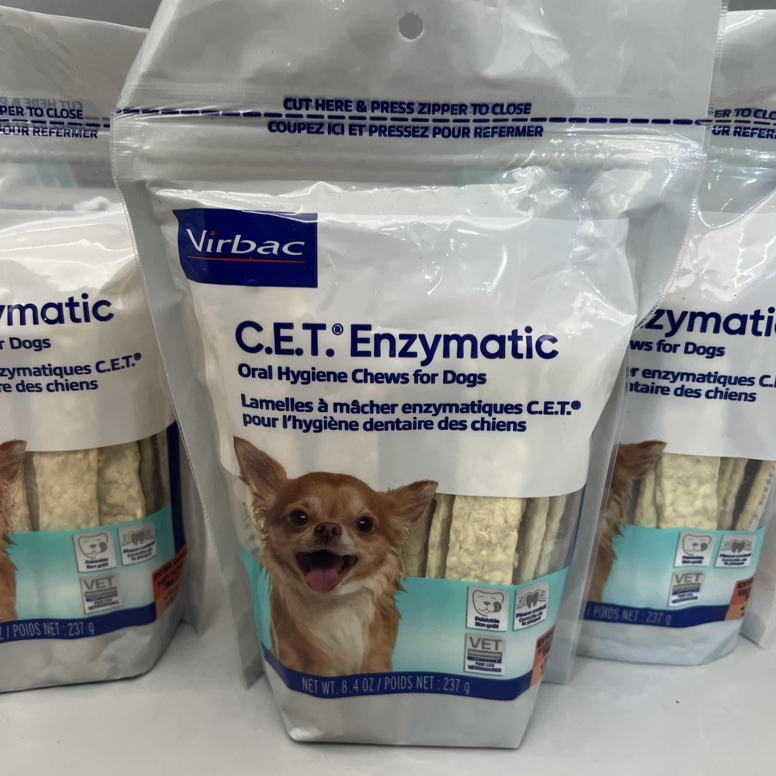 4 Pack CET Enzymatic Chews For Dogs, X-Small, Under 11 lbs, 8.4oz Each Exp 11/27 2