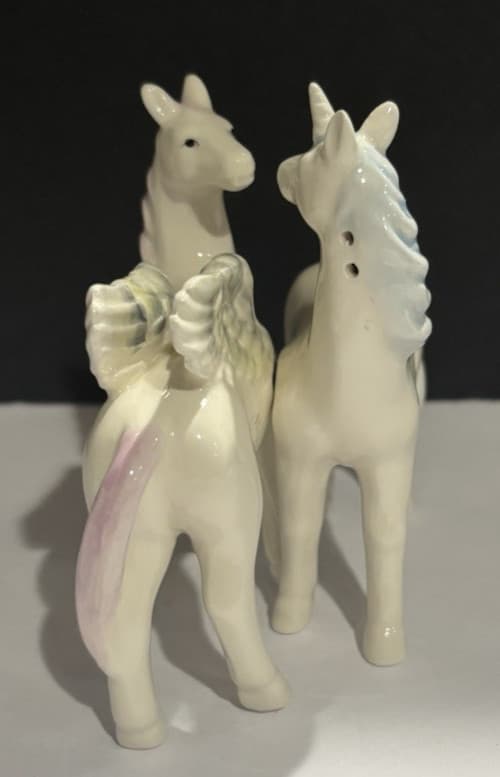 Unicorn and Pegasus Ceramic Salt and Pepper Shaker Set magnetic 2