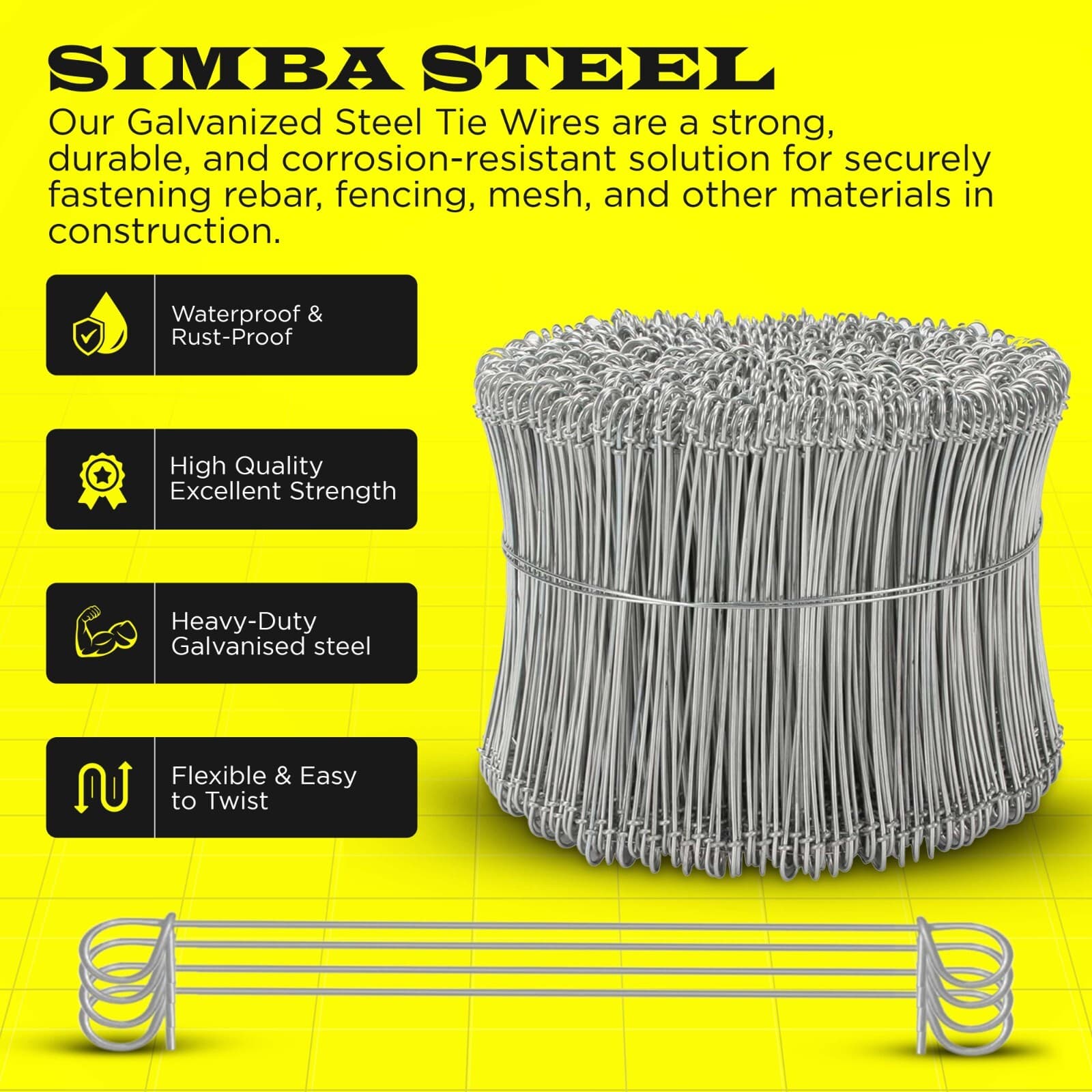 6 Inch x 1,000pc GALVANIZED Double Loop Rebar Wire Ties, 17 Gauge, SIMBASTEEL 2