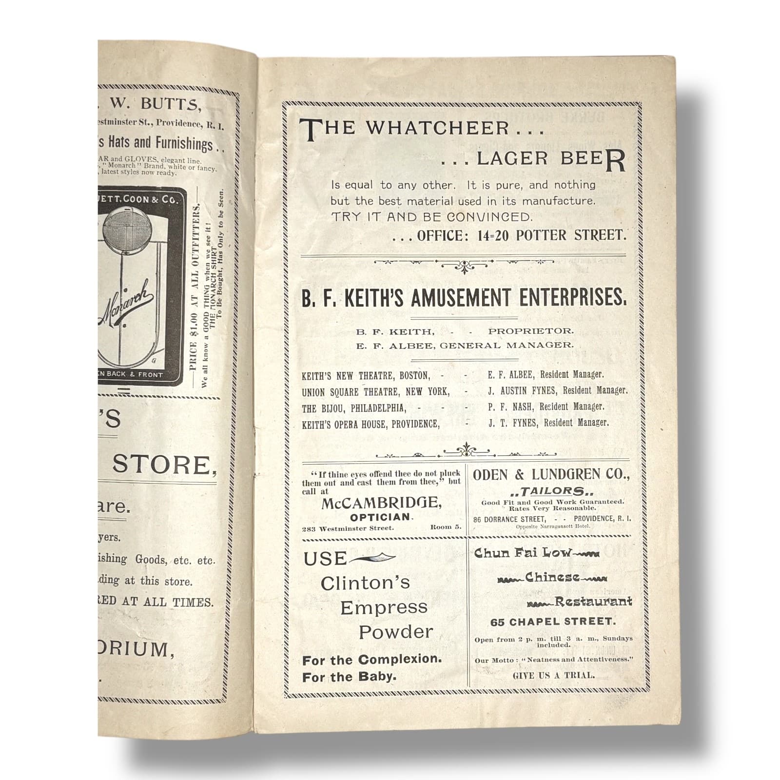 1896 Providence RI B. F. Keith’s Opera House Theatre Program Cinematographe 2