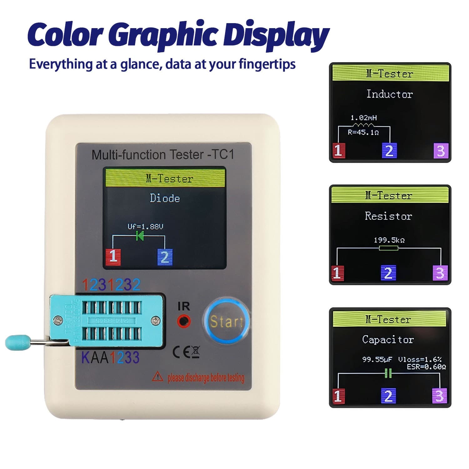 LCR-T1 Transistor Tester TFT Screen Diode Triode Capacitance Meter PNP NPN FET 2