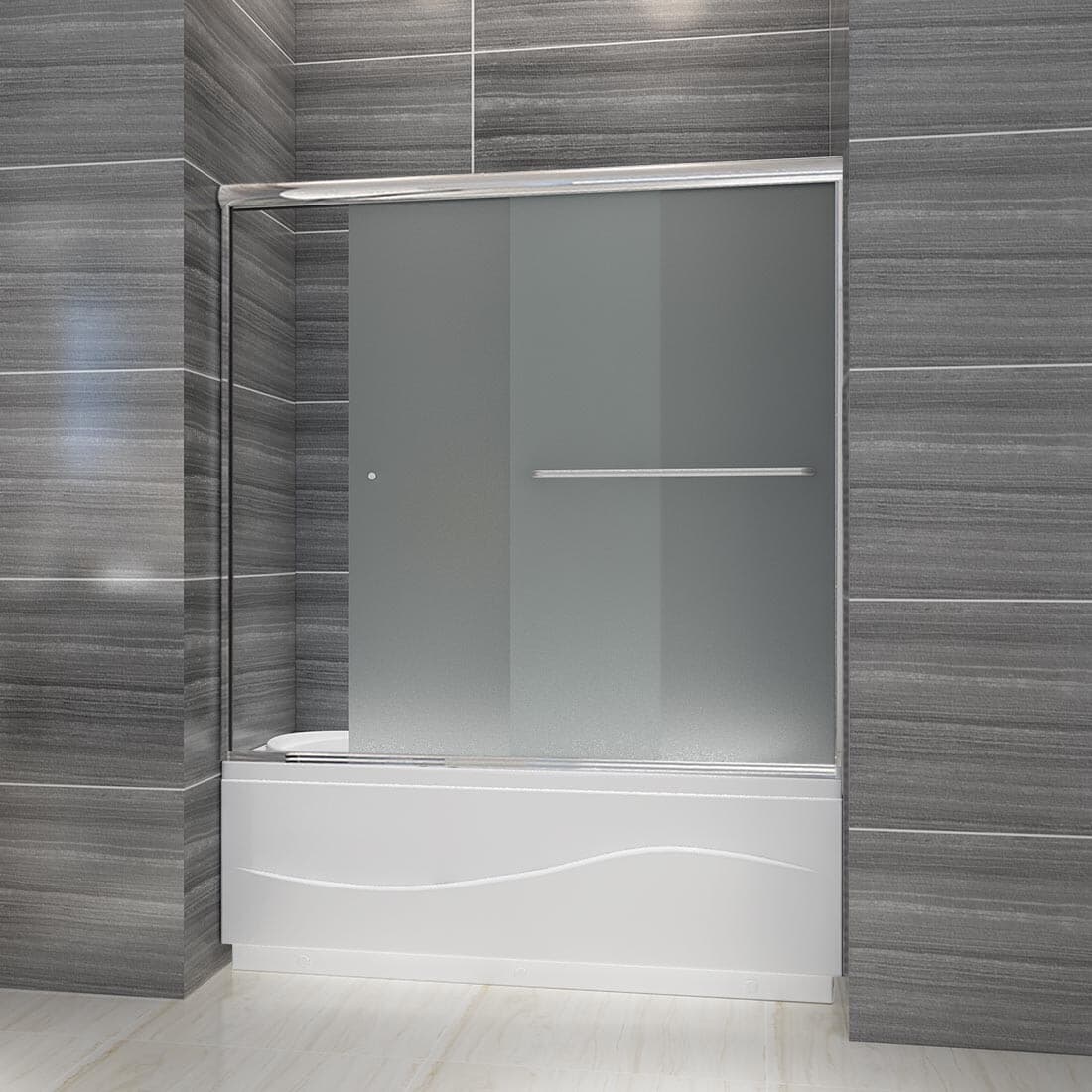 ELEGANT 60" x 57" Bathtub Shower Door Double Sliding 1/4" Tempered Glass Panel 2