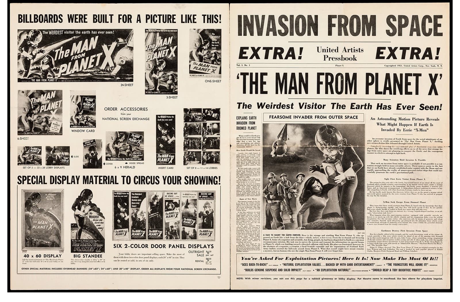 ORIG The MAN from PLANET X 1951 Pressbook Folded 8 pages, 17" X 22" Sci-Fi RARE