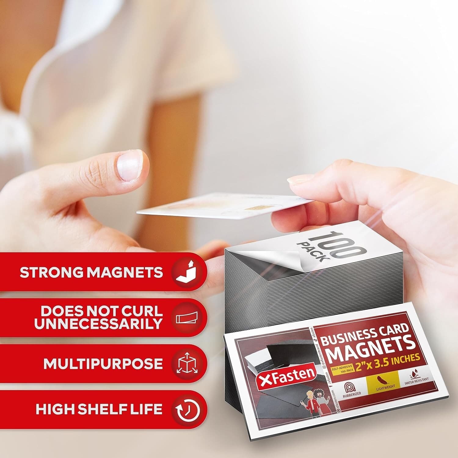 XFasten Self Adhesive Business Card Magnets, Pack of 100, Weatherproof Peel a... 2