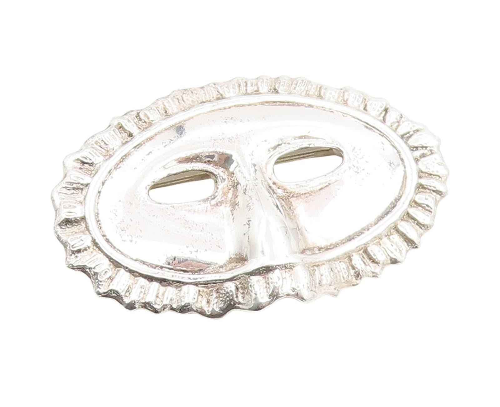 925 Sterling Silver Vintage Brooch Carved Carnival Masquerade Mask Pin  BP12044