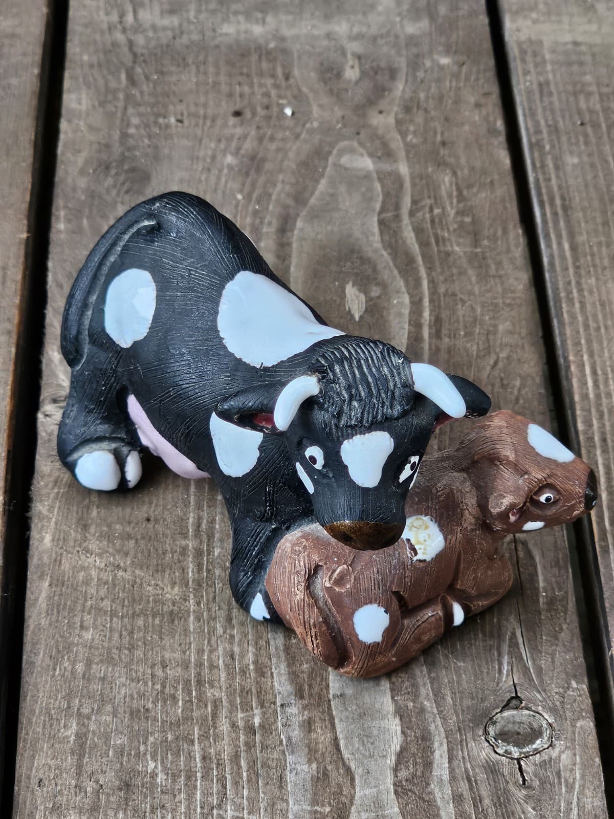 Vintage Handmade Signed Peruvian Clay Cow & Calf Peru Folk Art Native American  4