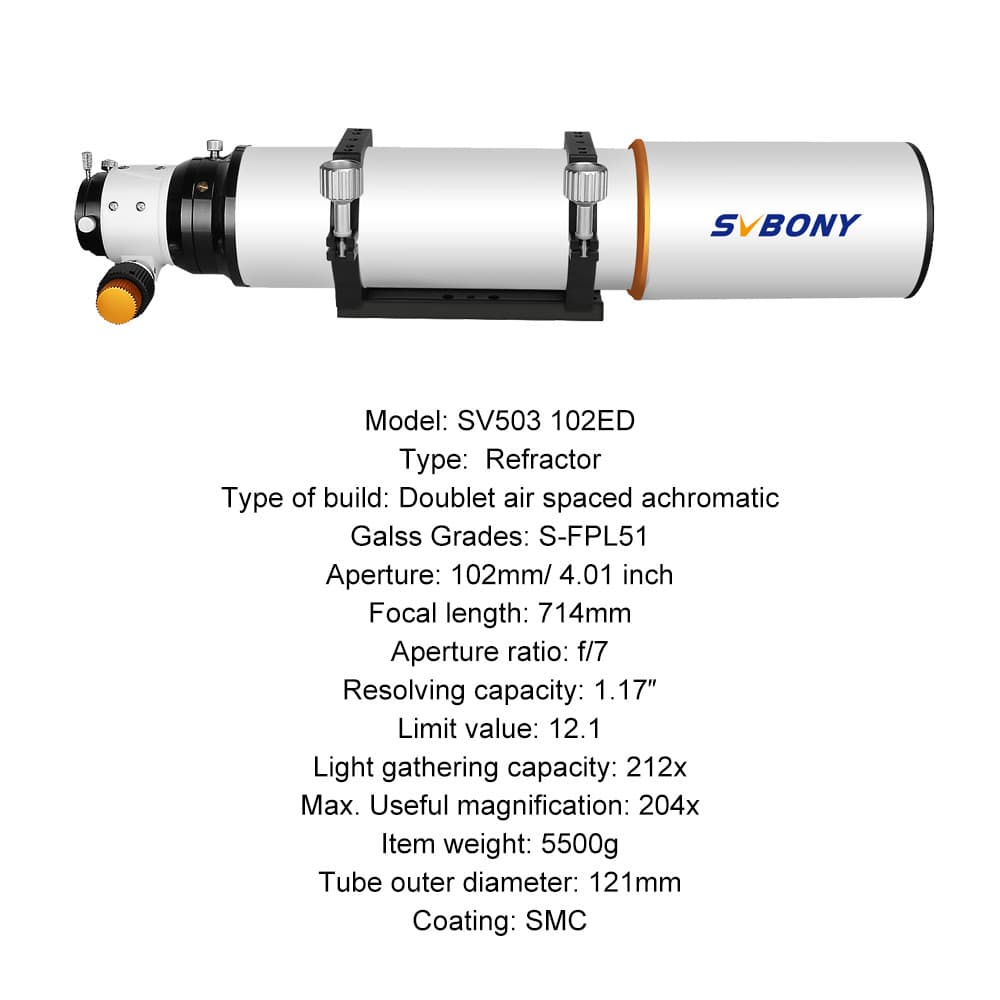 SVBONY SV503 70/80/102ED Refractor Telescopes Professional OTA Astronomical