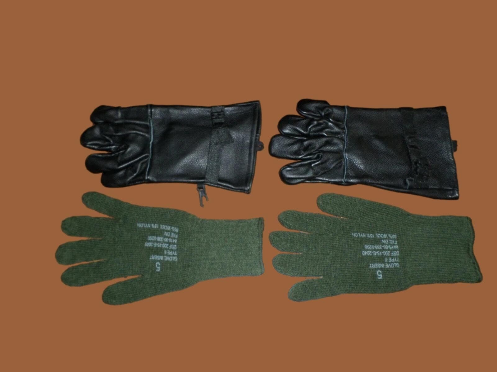 U.S MILITARY STYLE D-3A LEATHER GLOVES COLD WET WEATHER SIZE 5 LARGE W/LINER 2