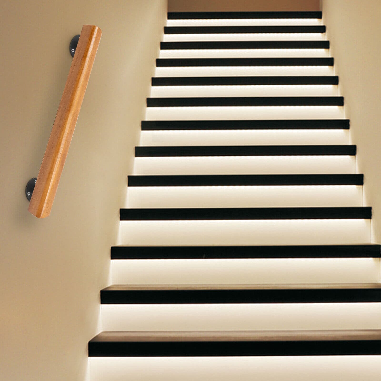 Wood 2 FT Handrail For Steps Stair Railing Hand Rail Wall-mounted Indoor Rail 2