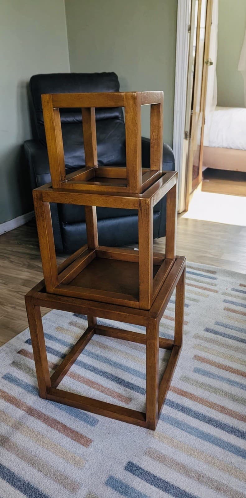 3 Geometric MCM Cube Minimalist Danish Style Nesting Stacking Cubist Tables Wood 4