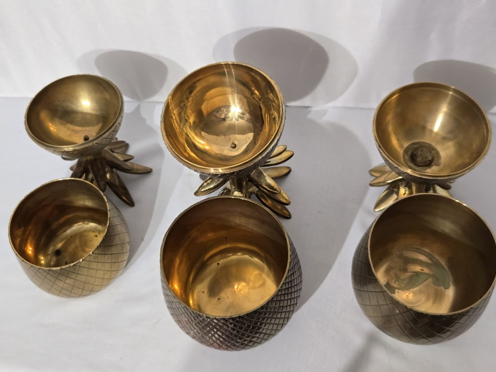 3 Vintage Solid Brass Pineapple Trinket Box / Storage Containers 8"-10"  Tall 4