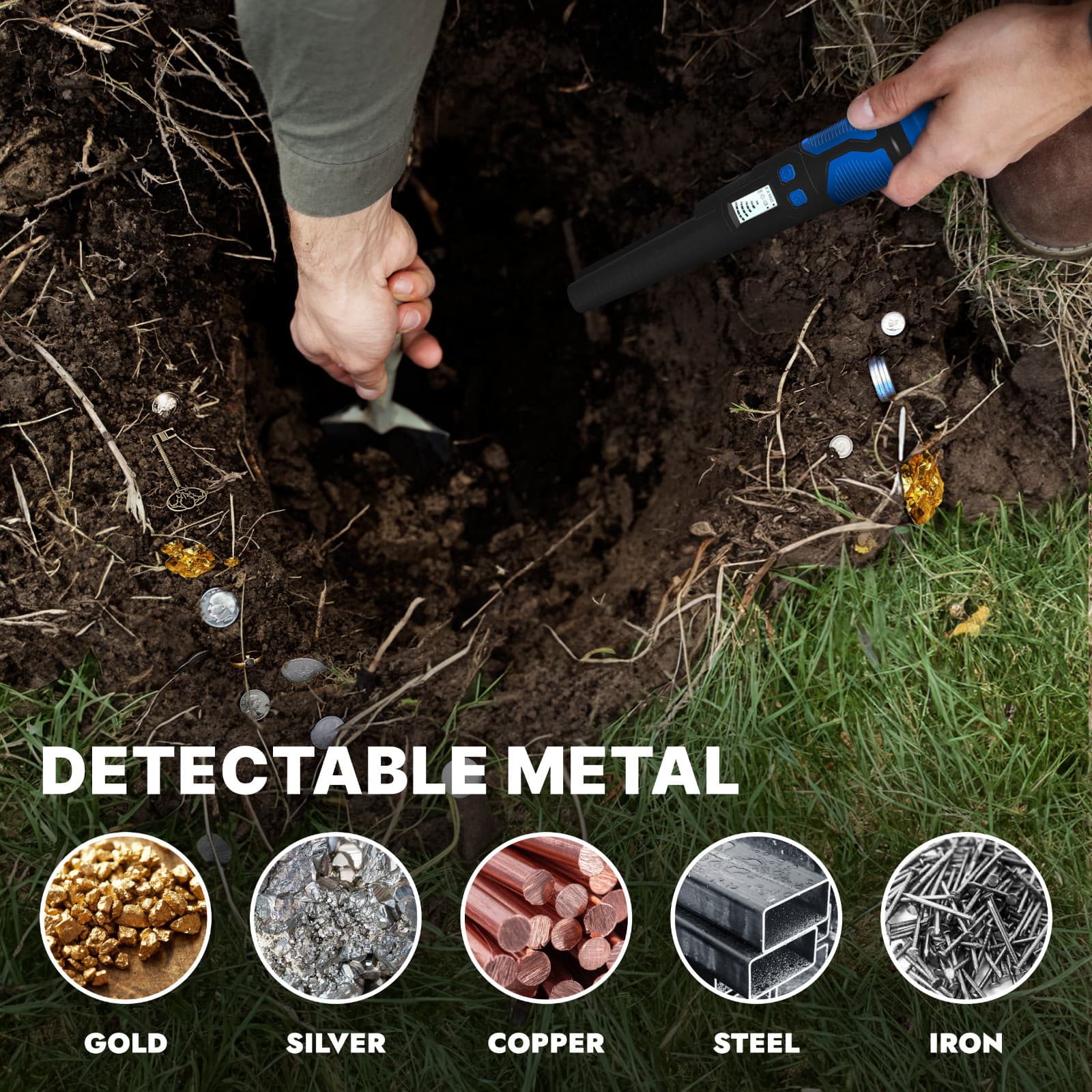 CKG Metal Detector Pinpointer 360° Detection, Fully Waterproof IP68, Color Blue 3